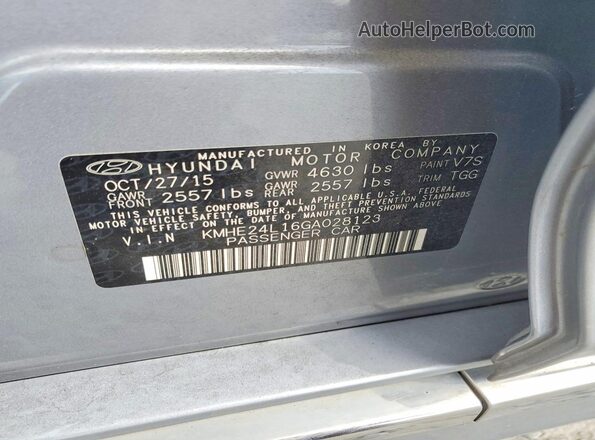 KMHE24L16GA028123 2016 HYUNDAI SONATA Silver Vista del compartimento del motor