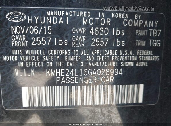 KMHE24L16GA028994 2016 HYUNDAI SONATA HYBRID Black Engine compartment view