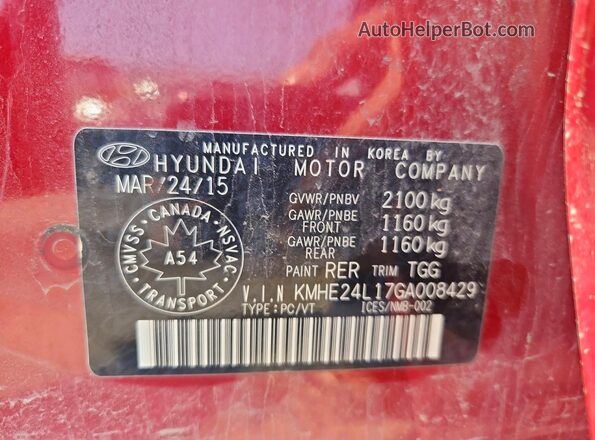 KMHE24L17GA008429 2016 HYUNDAI SONATA Red Շարժիչի բաժամունքի տեսք