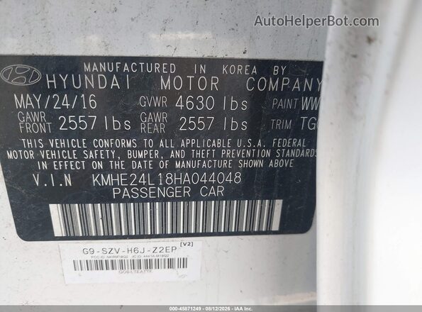 KMHE24L18HA044048 2017 HYUNDAI SONATA HYBRID White Widok komory silnika