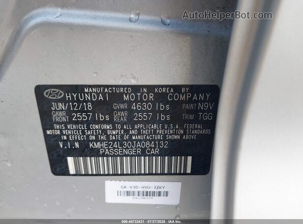 KMHE24L30JA084132 2018 HYUNDAI SONATA HYBRID Silver Widok komory silnika