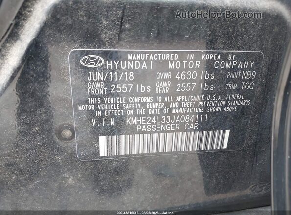 KMHE24L33JA084111 2018 HYUNDAI SONATA HYBRID Black Вид підкапотного простору