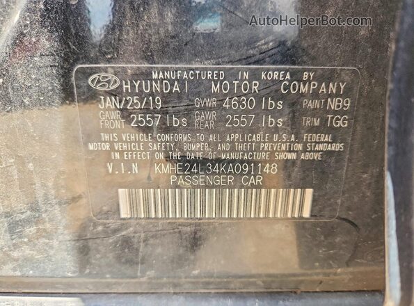 KMHE24L34KA091148 2019 HYUNDAI SONATA Черный Вид наклейки с VIN-кодом