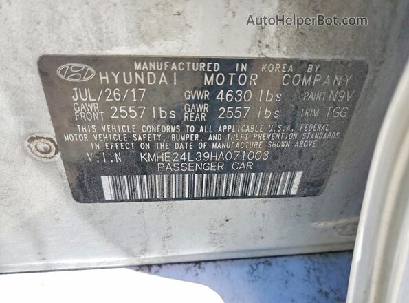 KMHE24L39HA071003 2017 HYUNDAI SONATA Silver VIN კოდის სტიკერის ხედი