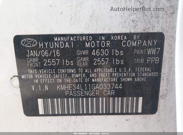 KMHE34L11GA033744 2016 HYUNDAI SONATA HYBRID White Вид підкапотного простору