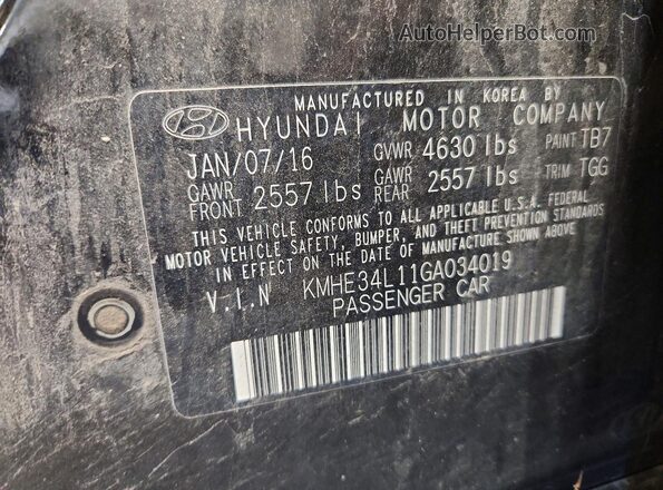 KMHE34L11GA034019 2016 HYUNDAI SONATA Black ძრავის განყოფილების ხედი