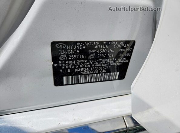 KMHE34L13GA015732 2016 HYUNDAI SONATA White Widok naklejki z numerem VIN