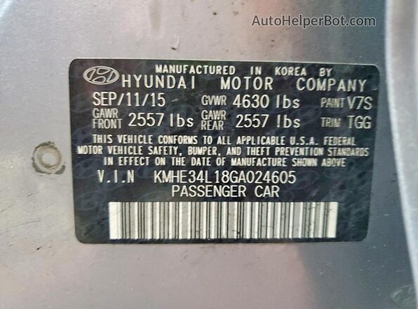 KMHE34L18GA024605 2016 HYUNDAI SONATA Silver Widok naklejki z numerem VIN