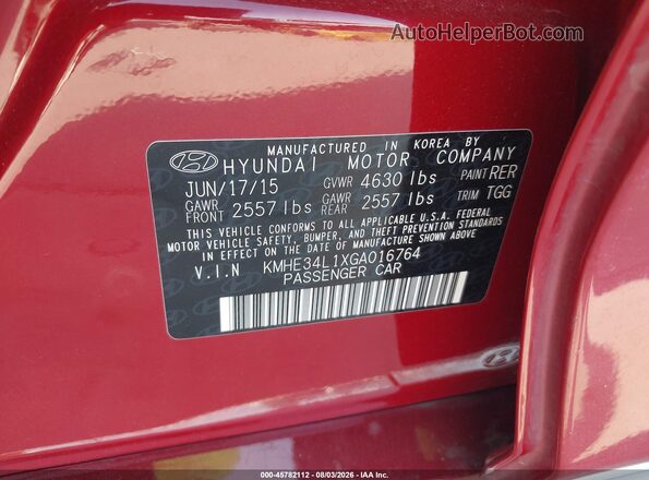 KMHE34L1XGA016764 2016 HYUNDAI SONATA HYBRID Красный Вид подкапотного пространства