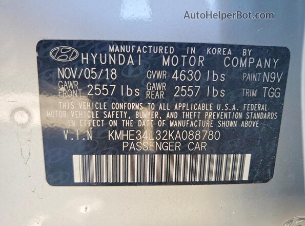 KMHE34L32KA088780 2019 HYUNDAI SONATA Silver Vista del compartimento del motor