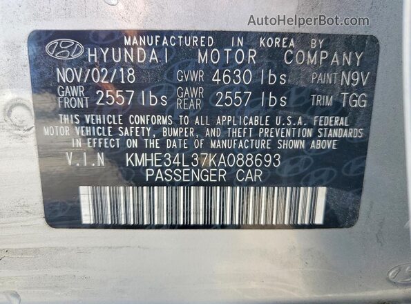 KMHE34L37KA088693 2019 HYUNDAI SONATA Silver Vista del compartimento del motor