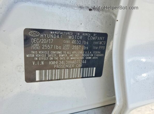 KMHE34L3XHA077244 2017 HYUNDAI SONATA White ძრავის განყოფილების ხედი