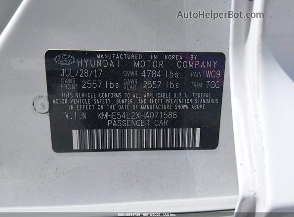 KMHE54L2XHA071588 2017 HYUNDAI SONATA PLUG-IN HYBRID White ძრავის განყოფილების ხედი
