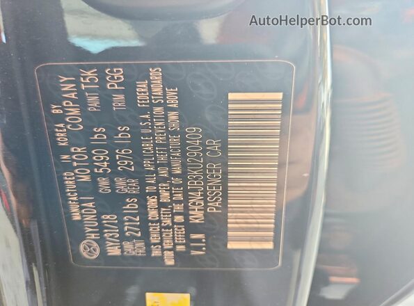 KMHGN4JB3KU290409 2019 GENESIS G80 Black Widok komory silnika