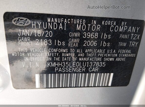 KMHH35LE0LU137835 2020 HYUNDAI ELANTRA GT Silver Вид підкапотного простору
