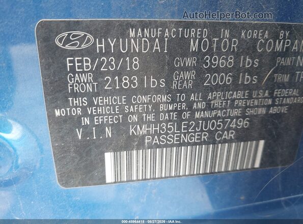 KMHH35LE2JU057496 2018 HYUNDAI ELANTRA GT Blue Շարժիչի բաժամունքի տեսք