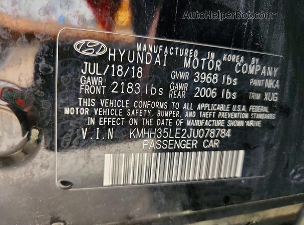 KMHH35LE2JU078784 2018 HYUNDAI ELANTRA Black Widok naklejki z numerem VIN