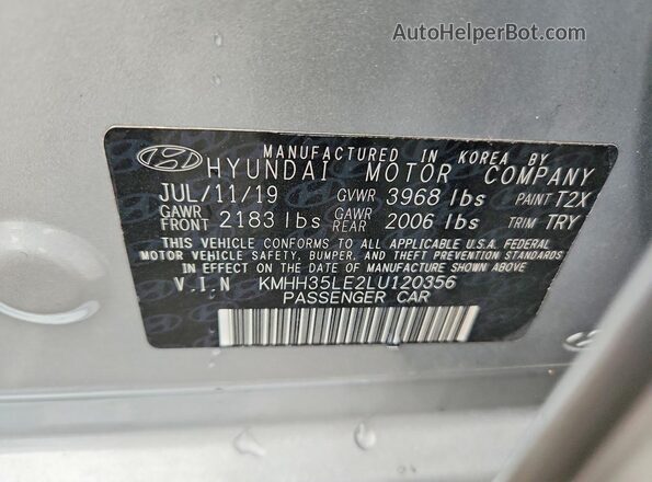 KMHH35LE2LU120356 2020 HYUNDAI ELANTRA Silver Вид підкапотного простору