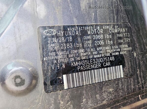 KMHH35LE3JU075148 2018 HYUNDAI ELANTRA Gray VIN կոդի պիտակի տեսք