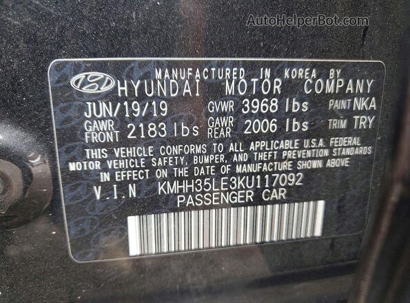 KMHH35LE3KU117092 2019 HYUNDAI ELANTRA Black Вид підкапотного простору