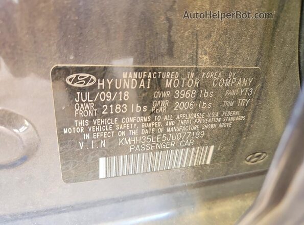 KMHH35LE5JU077189 2018 HYUNDAI ELANTRA Gray VIN կոդի պիտակի տեսք