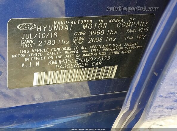 KMHH35LE5JU077323 2018 HYUNDAI ELANTRA GT Blue Вид підкапотного простору