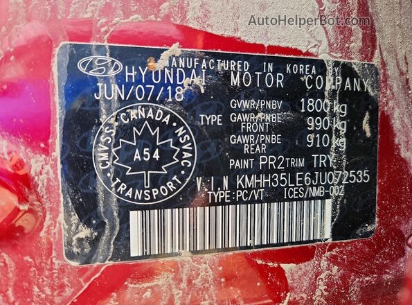 KMHH35LE6JU072535 2018 HYUNDAI ELANTRA Red Engine compartment view