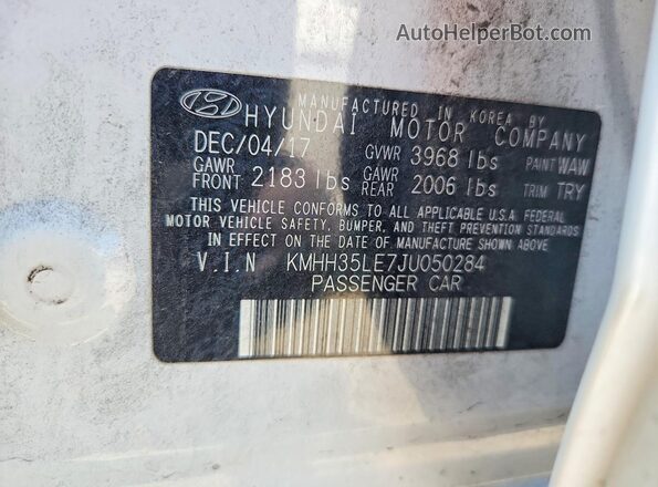 KMHH35LE7JU050284 2018 HYUNDAI ELANTRA White ძრავის განყოფილების ხედი