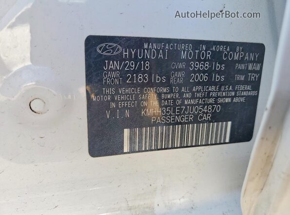 KMHH35LE7JU054870 2018 HYUNDAI ELANTRA White ძრავის განყოფილების ხედი