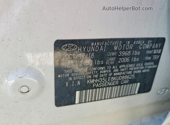 KMHH35LE8KU088625 2019 HYUNDAI ELANTRA White VIN sticker view