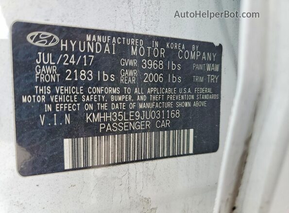 KMHH35LE9JU031168 2018 HYUNDAI ELANTRA White Widok komory silnika