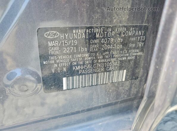 KMHH55LC7KU105343 2019 HYUNDAI ELANTRA Gray Engine compartment view