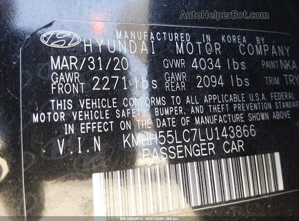 KMHH55LC7LU143866 2020 HYUNDAI ELANTRA GT Black ძრავის განყოფილების ხედი
