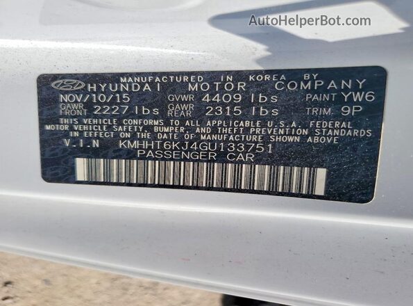 KMHHT6KJ4GU133751 2016 HYUNDAI GENESIS Белый Вид наклейки с VIN-кодом
