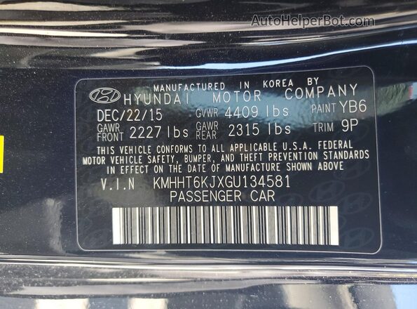 KMHHT6KJXGU134581 2016 HYUNDAI GENESIS Черный Вид наклейки с VIN-кодом