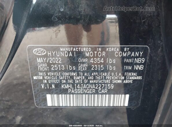KMHL14JA0NA227159 2022 HYUNDAI SONATA Black Շարժիչի բաժամունքի տեսք