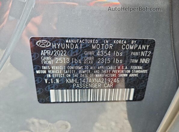 KMHL14JAXNA219246 2022 HYUNDAI SONATA Gray Շարժիչի բաժամունքի տեսք