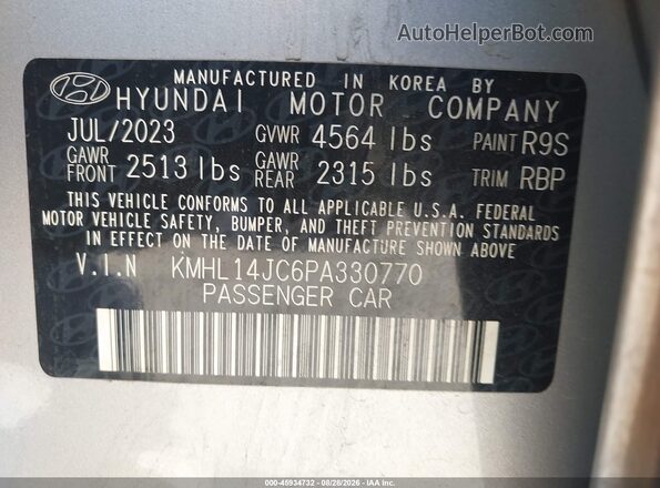 KMHL14JC6PA330770 2023 HYUNDAI SONATA Gray Widok komory silnika