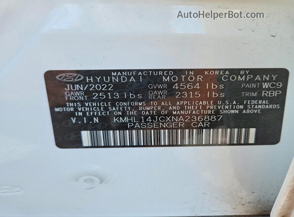 KMHL14JCXNA236887 2022 HYUNDAI SONATA White Вид підкапотного простору
