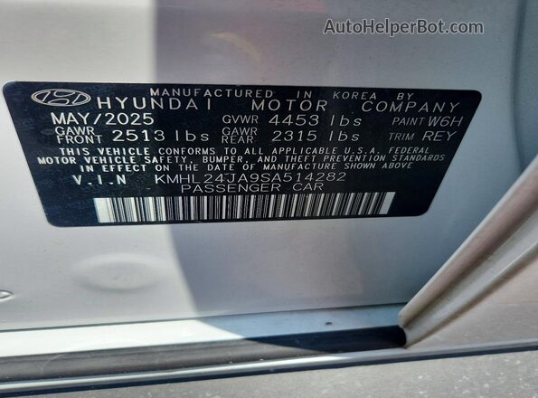 KMHL24JA9SA514282 2025 HYUNDAI SONATA White VIN կոդի պիտակի տեսք
