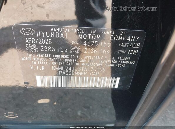 KMHL24JJ3TA170109 2026 HYUNDAI SONATA HYBRID Black Շարժիչի բաժամունքի տեսք