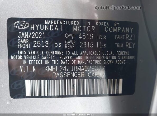 KMHL24JJ8MA029327 2021 HYUNDAI SONATA Silver Вид підкапотного простору