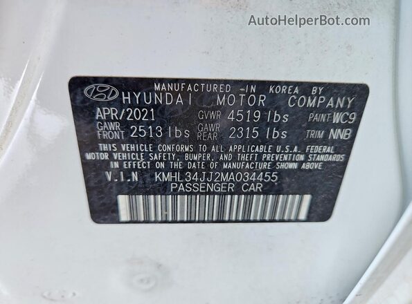 KMHL34JJ2MA034455 2021 HYUNDAI SONATA White Շարժիչի բաժամունքի տեսք