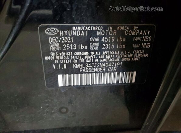 KMHL34JJ2NA047191 2022 HYUNDAI SONATA Black Engine compartment view