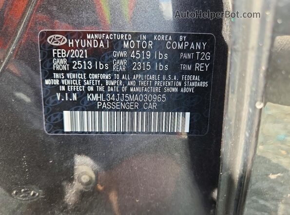 KMHL34JJ5MA030965 2021 HYUNDAI SONATA Charcoal Vista de la etiqueta del VIN