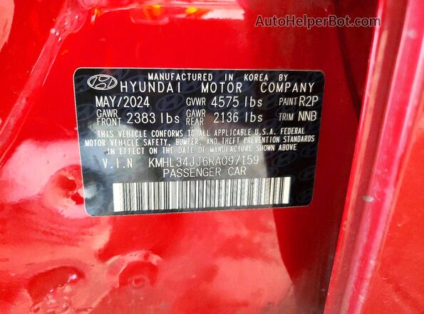 KMHL34JJ6RA097159 2024 HYUNDAI SONATA Red VIN კოდის სტიკერის ხედი