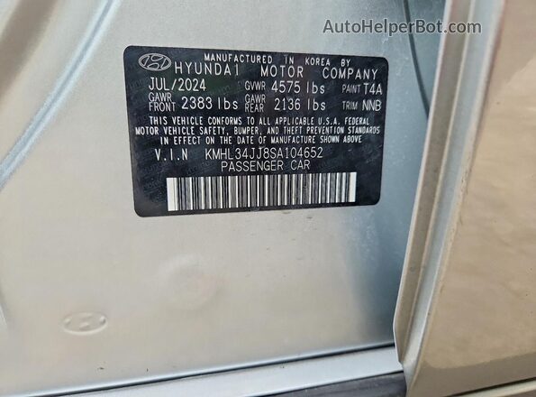 KMHL34JJ8SA104652 2025 HYUNDAI SONATA Silver Вид наклейки з VIN-кодом