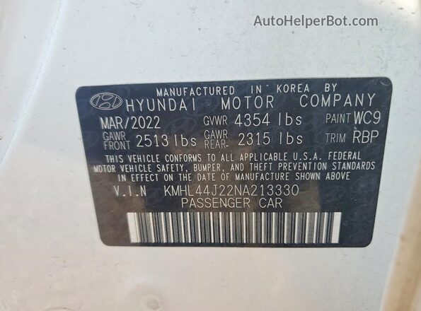 KMHL44J22NA213330 2022 HYUNDAI SONATA Белый Вид наклейки с VIN-кодом