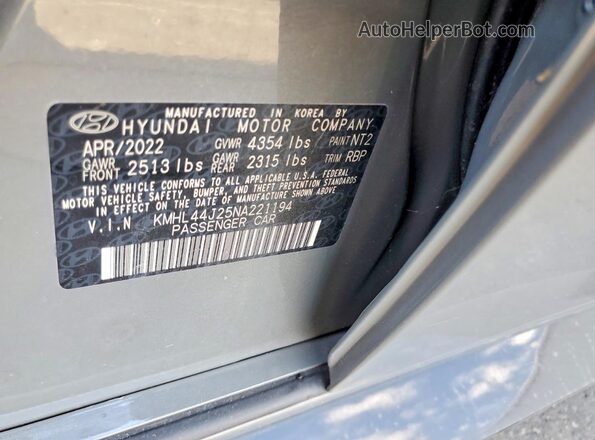 KMHL44J25NA221194 2022 HYUNDAI SONATA Серый Вид наклейки с VIN-кодом