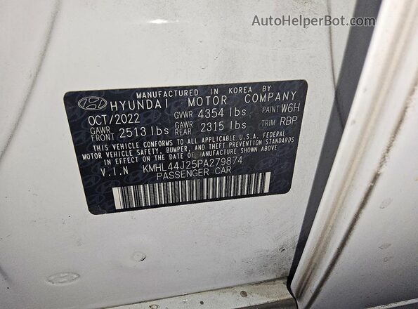 KMHL44J25PA279874 2023 HYUNDAI SONATA White Widok naklejki z numerem VIN